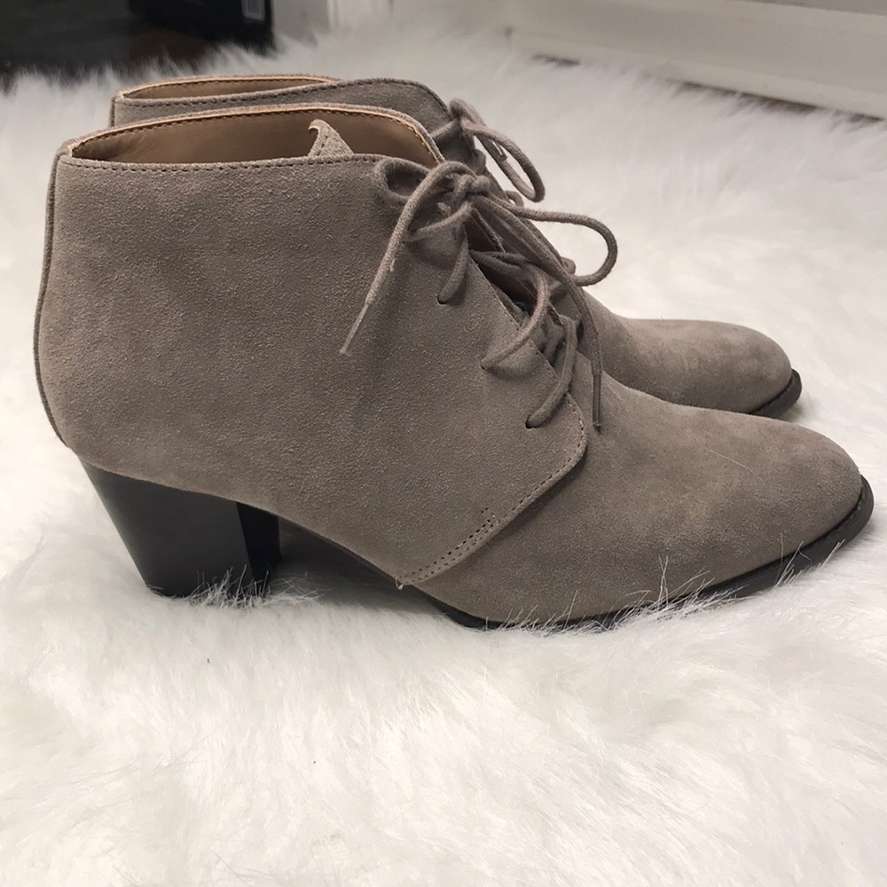 Vionic Taupe Suede Lace-Up Ankle Booties